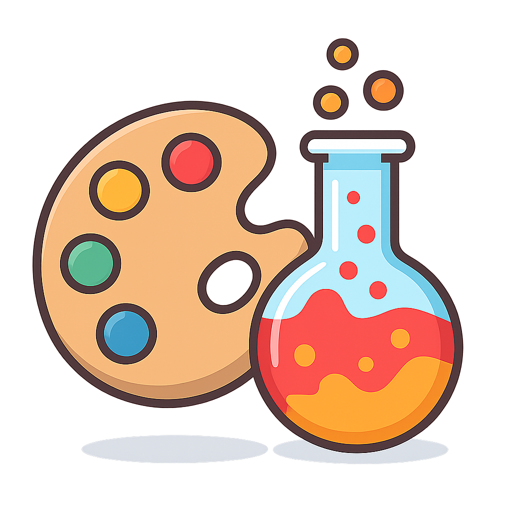 Illustration of a paint palette and chemistry beaker